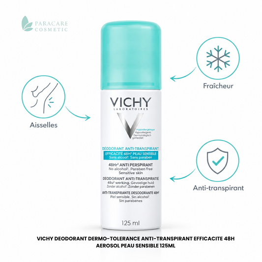 Vichy Déodorant Dermo-Tolérance Anti-transpirant Efficacite 48h Aérosol Peau Sensible – 125 ml